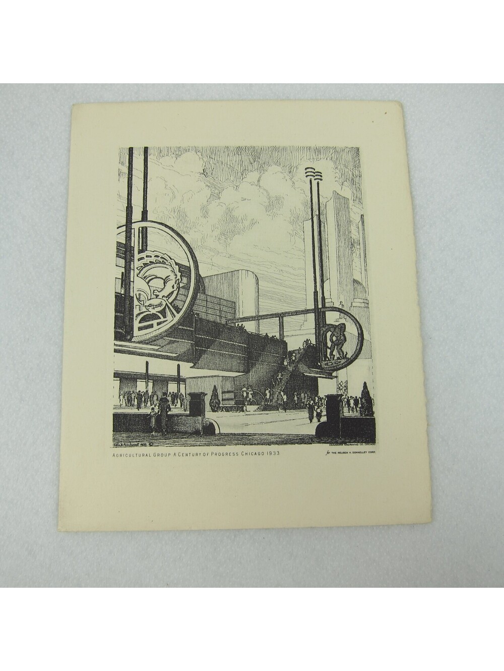 Leon Rene Pescheret Etching Vintage 1933 Chicago World's Fair Agricultural Group